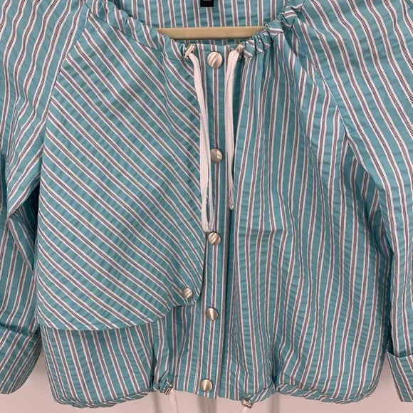 Worth Aqua Striped Seersucker Snap Front Short Jacket Sz M - Picture 7 of 13